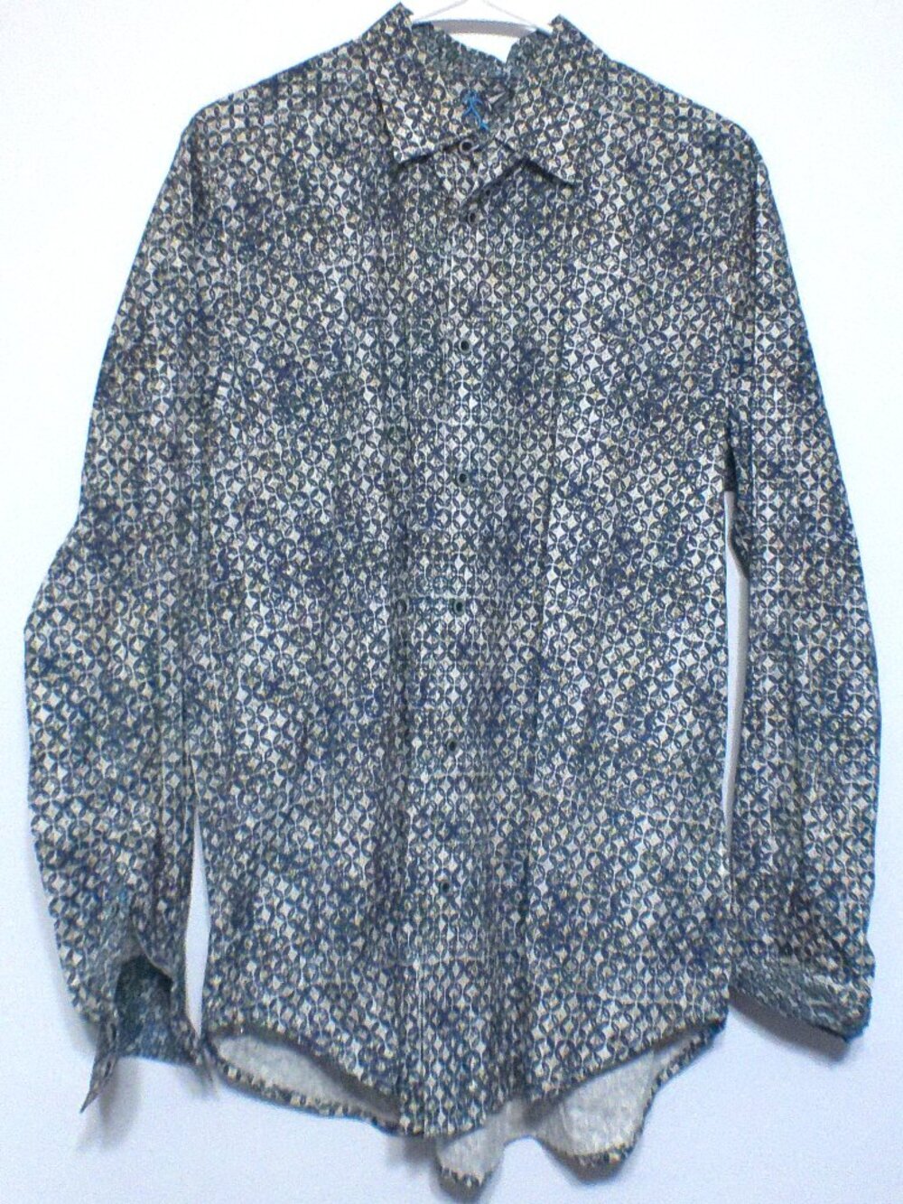 Robert Graham Classic Fit Shirt Mens Medium Blue Geometric Print Flip Cuff